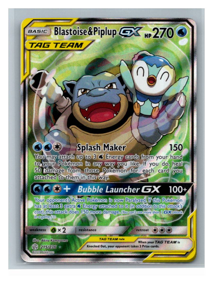 Blastoise & Piplup GX (TAG TEAM) - foto real del ejemplar (frontal)