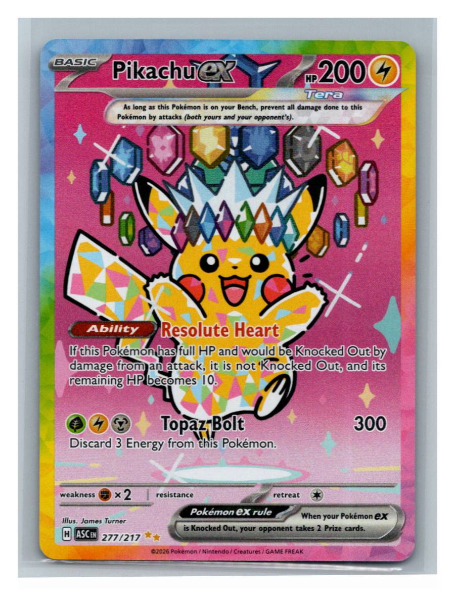 Pikachu ex (Tera) - foto real del ejemplar (frontal)