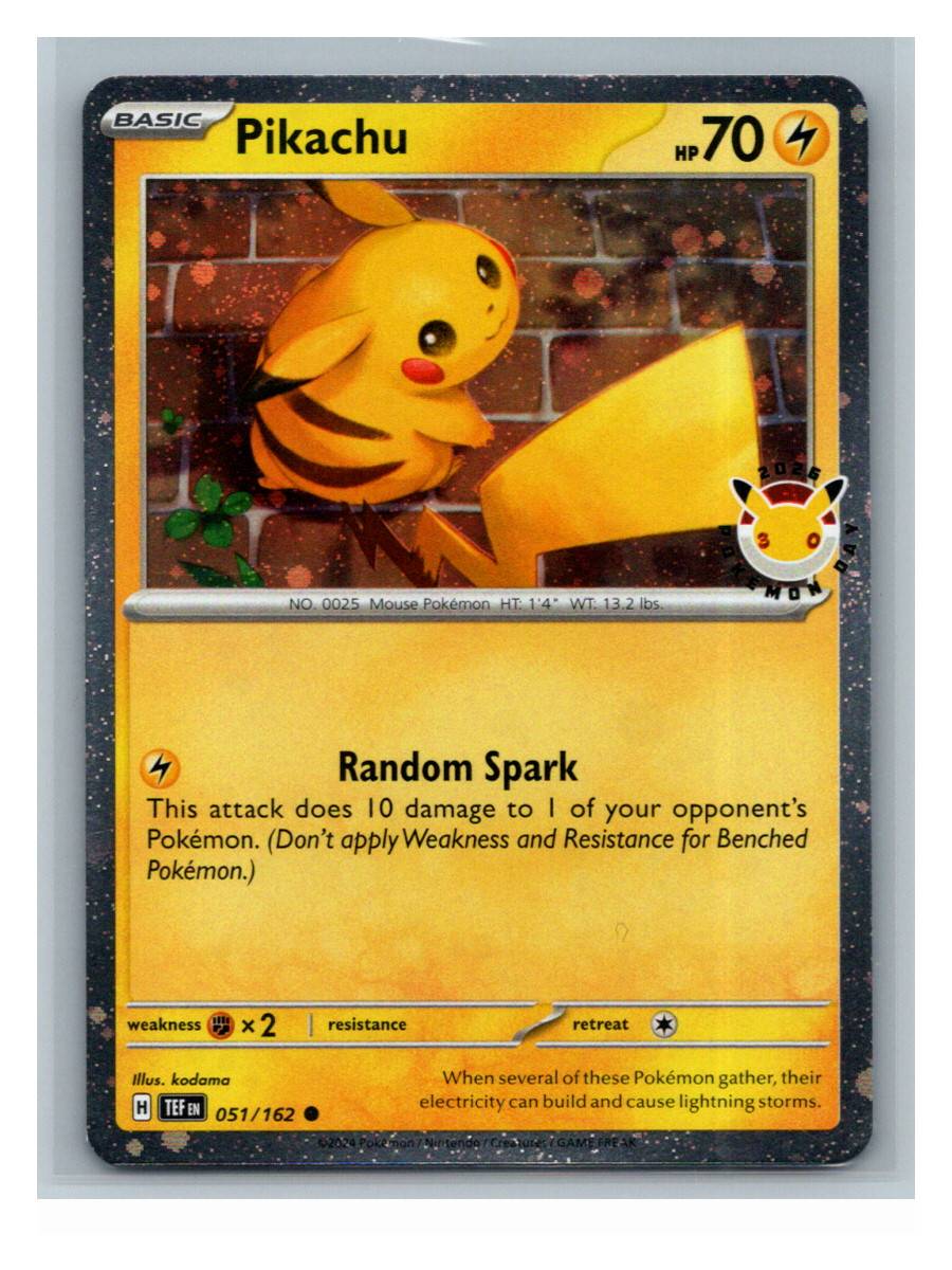 Pikachu (2026 Pokémon Day stamp) - foto real del ejemplar (frontal)