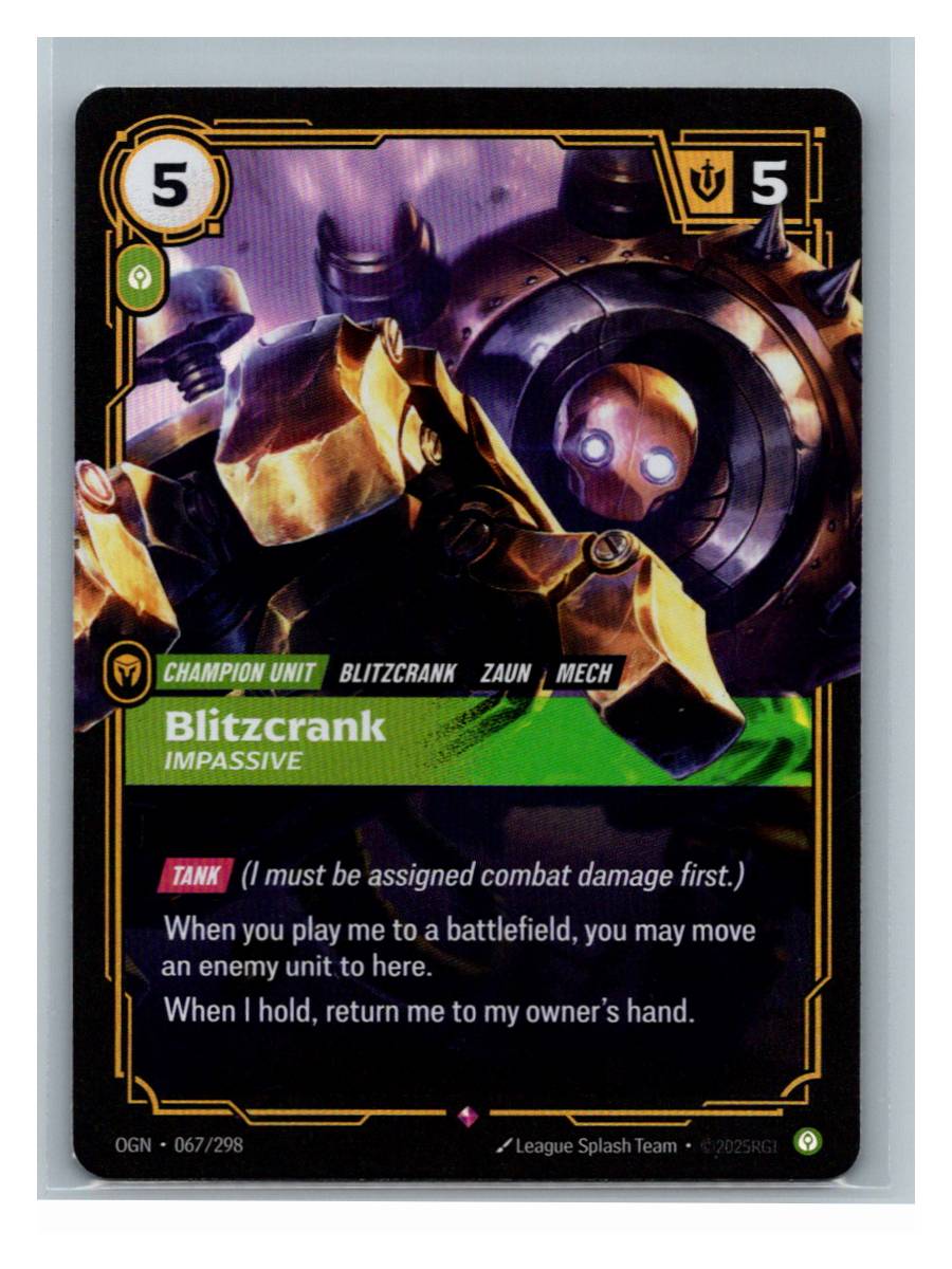 Blitzcrank - Impassive - Origins (067/298) - foto real del ejemplar (frontal)