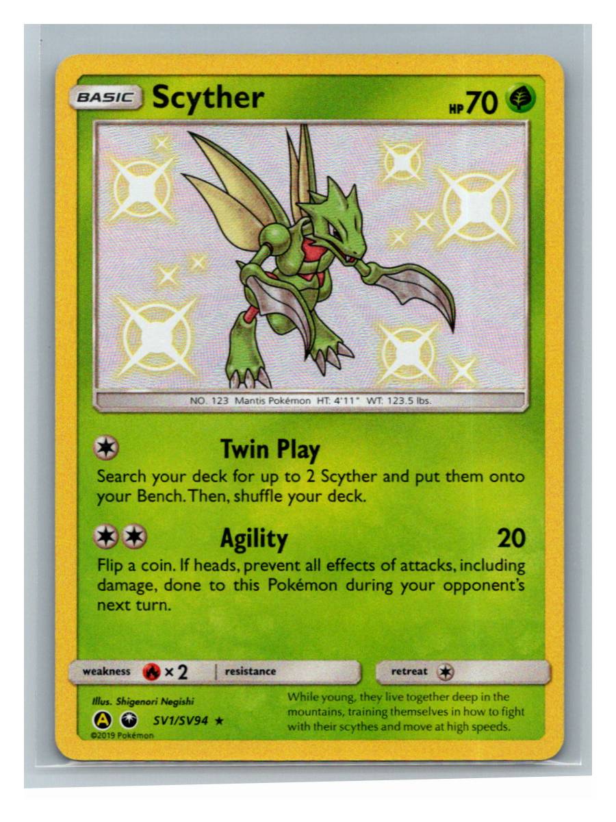 Scyther - Hidden Fates: Shiny Vault (SV1/SV94) - foto real del ejemplar (frontal)