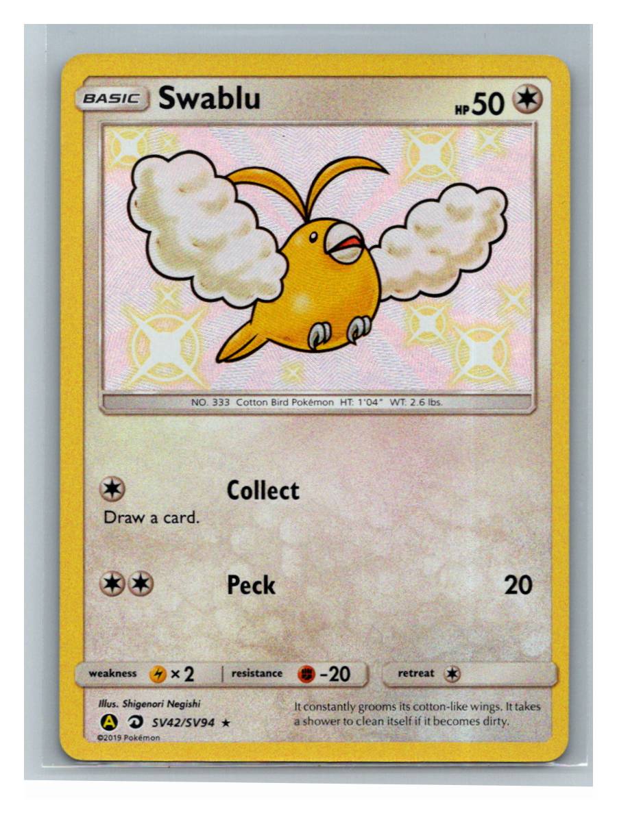 Swablu - Hidden Fates: Shiny Vault (SV42/SV94) - foto real del ejemplar (frontal)