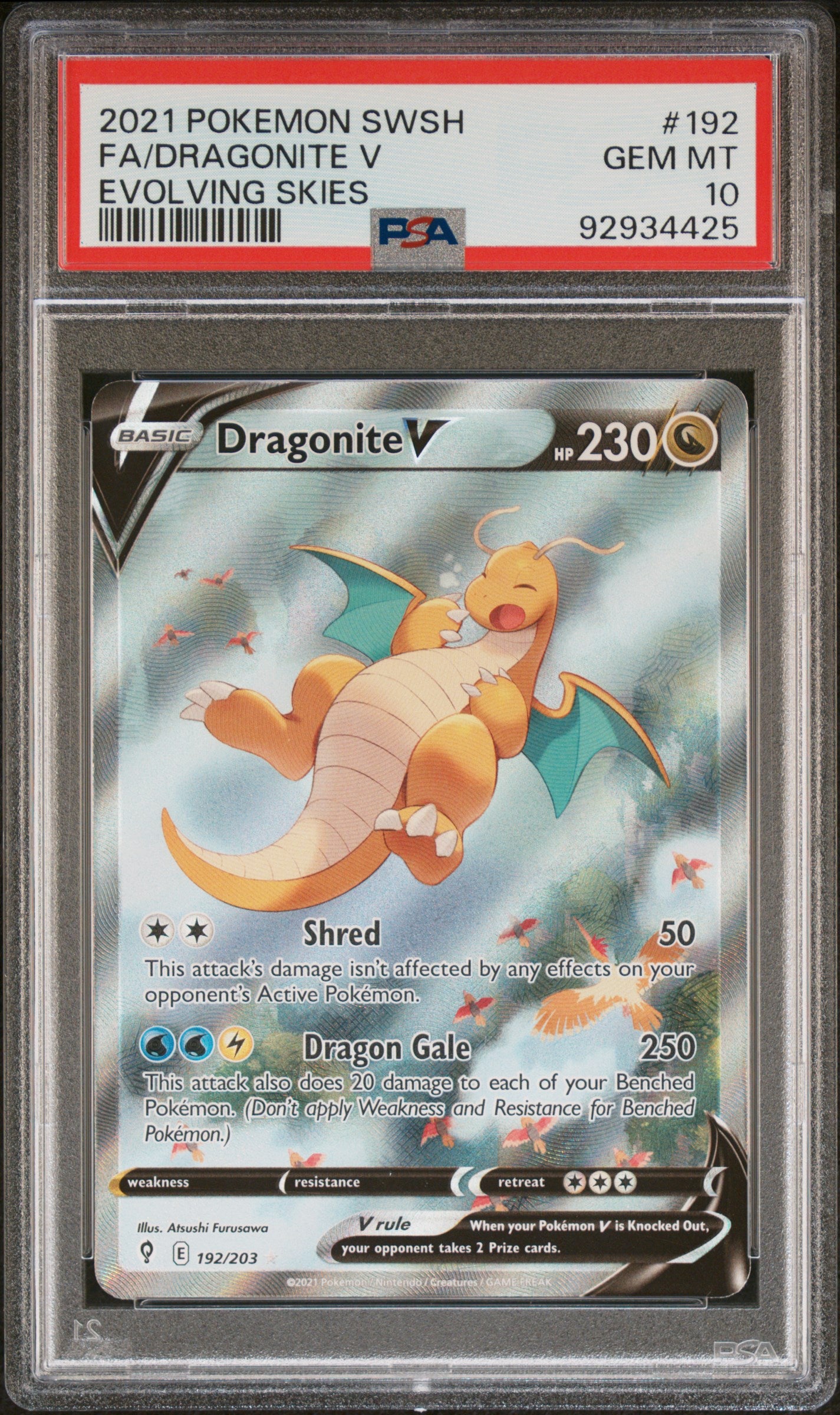 Dragonite V (Alternate Full Art) - Evolving Skies (192/203) [Slab] - Frontal