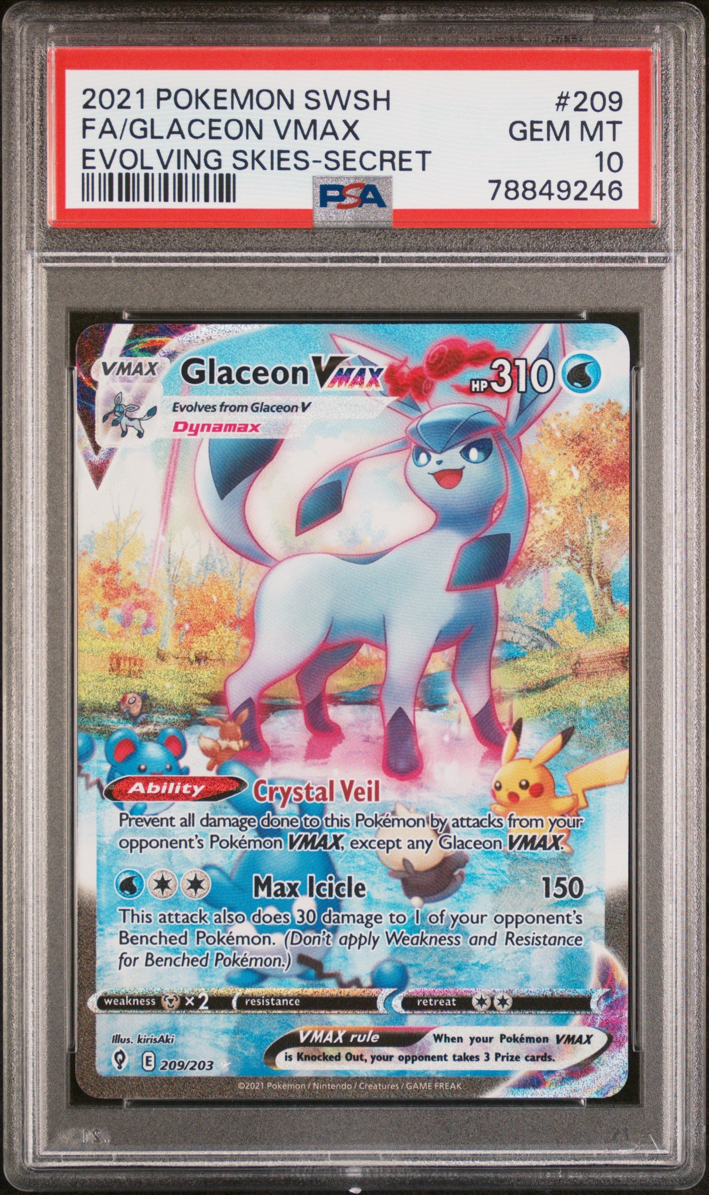 Glaceon VMAX (Alternate Art Secret) - Evolving Skies (209/203) [Slab] - Frontal